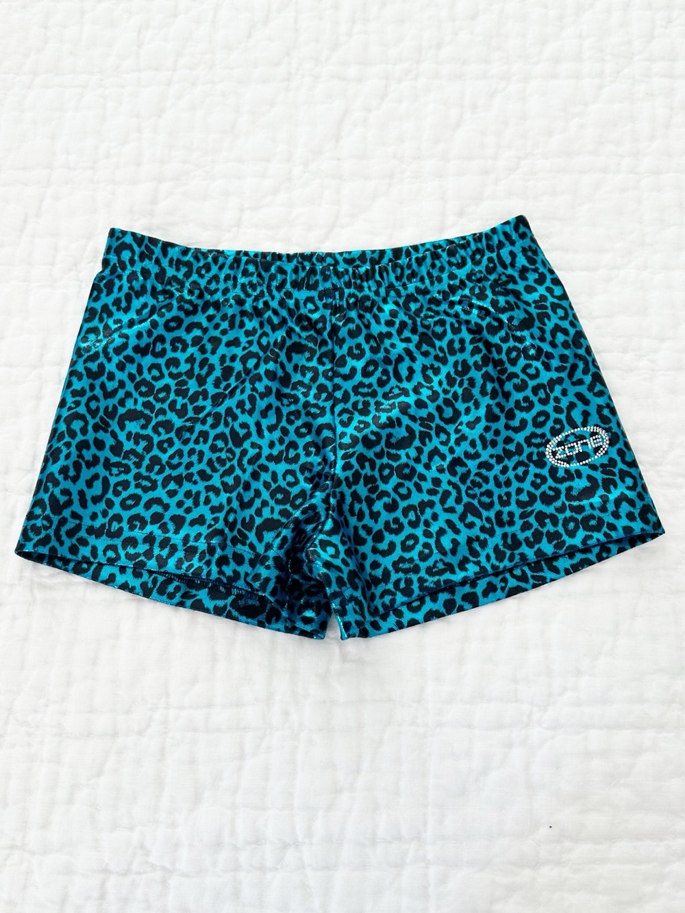 Ozone Shimmery Teal Black Leopard Print Gymnastics Shorts AS Adult Small S